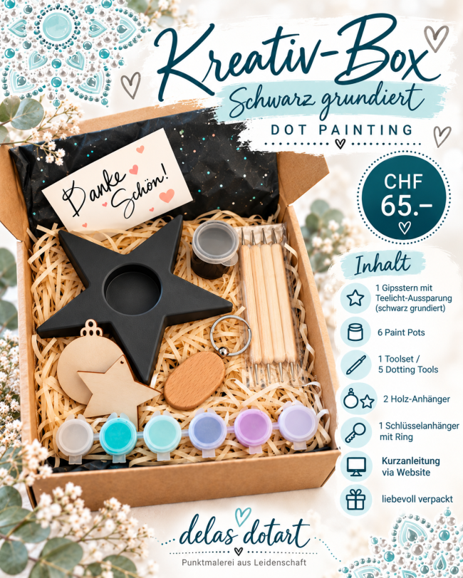 Kreativ-Box Schwarz grundiert – Dot Painting